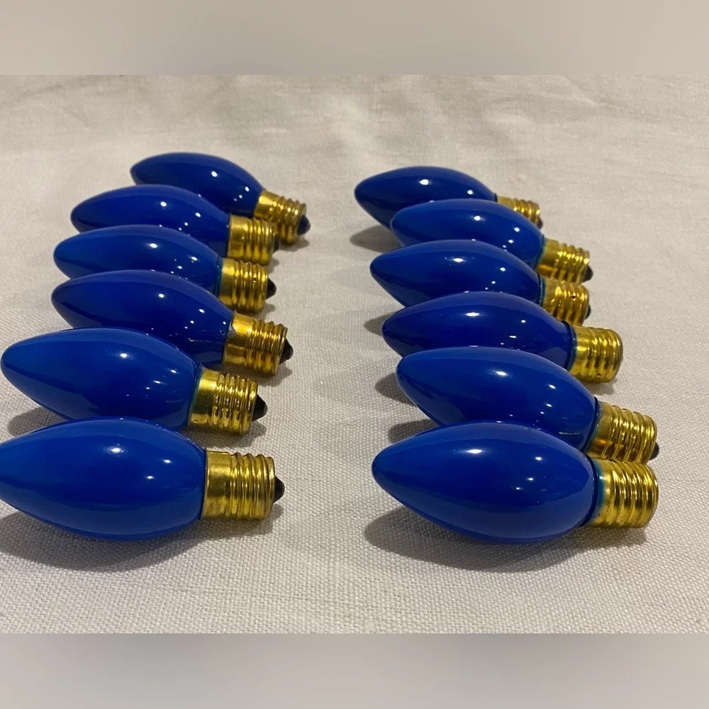 Vintage Christmas blue incandescent light bulbs - holidays / Hanukkah #1 -12